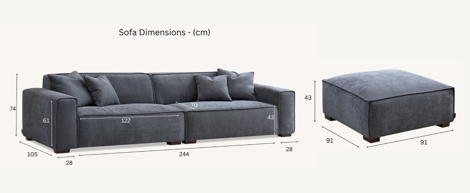Aluxo Dakota 4 seater with Chaise in Charcoal Boucle (10)