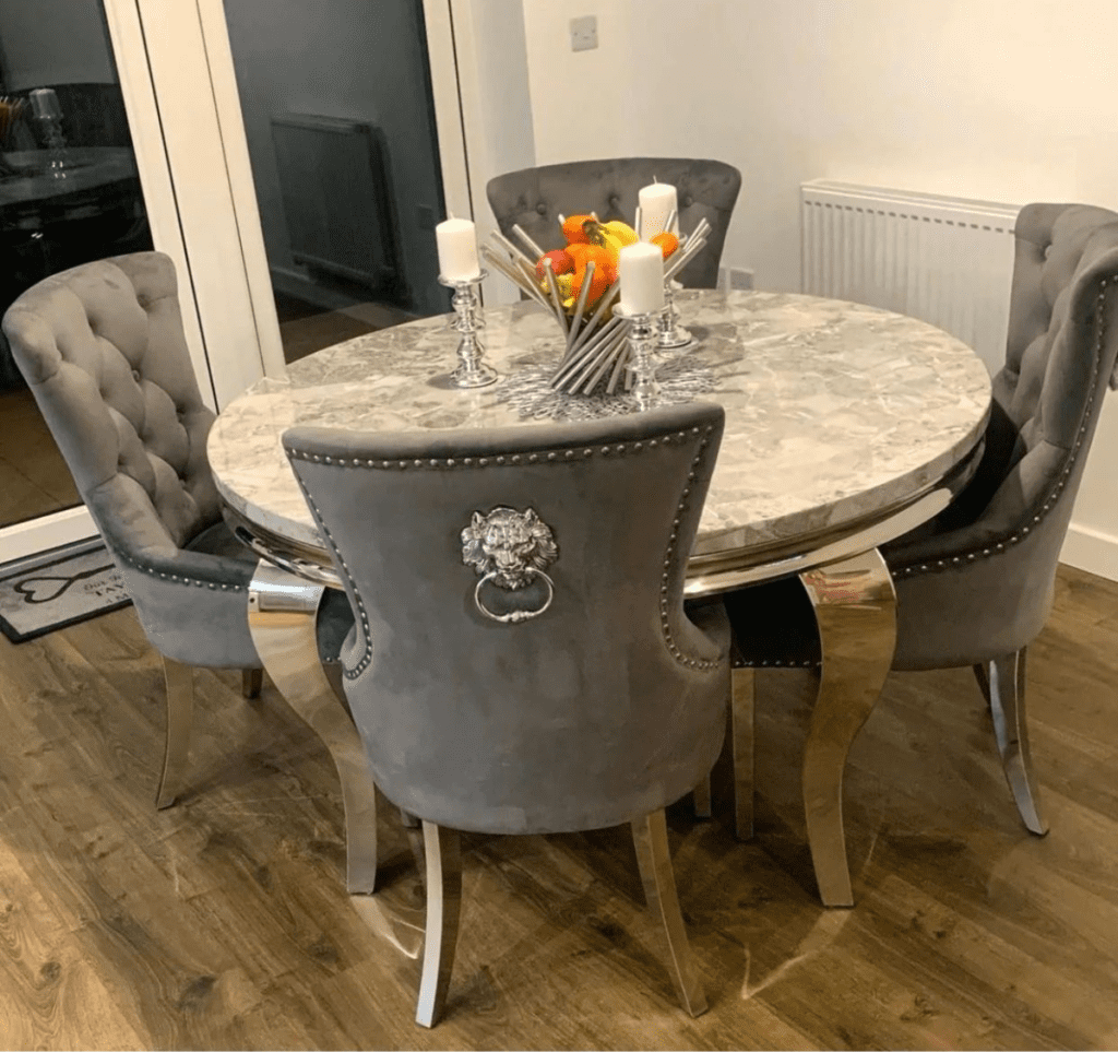 Louis Chrome Dining Table and Megan Chairs Solid Furnishing LTD Dining Sets for UK