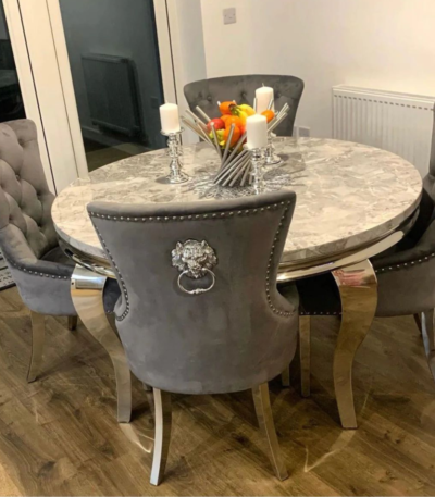 Louis Chrome Dining Table and Megan Chairs Solid Furnishing LTD Dining Sets for UK