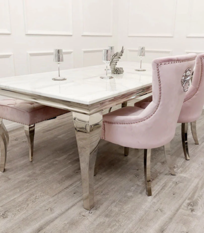 Louis Chrome Dining Table and Megan Chairs Solid Furnishing LTD Dining Sets Best selling In UK