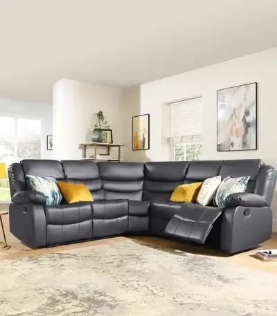 Roma Grey Leather Corner Recliner Sofa