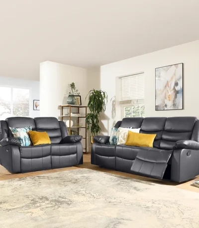 Roma Grey Leather Recliner Sofa