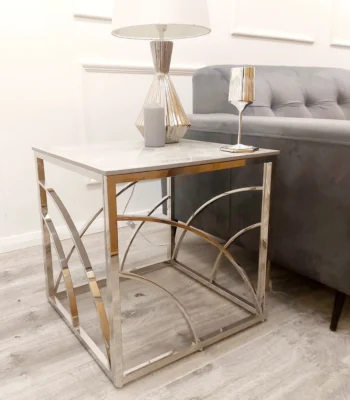 Stella Chrome Lamp Table with Stomach Ash Grey Sintered Top