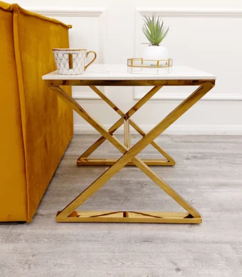 Zion Gold Lamp Table with Polar White Sintered Top