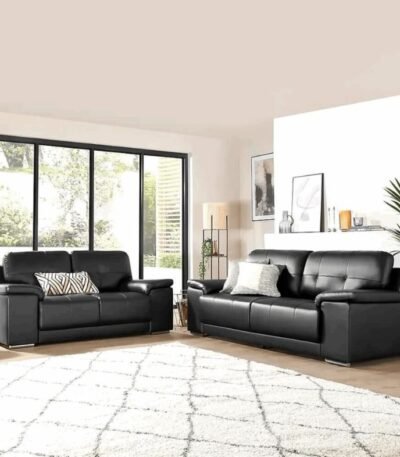 Kansas Black Leather Sofa